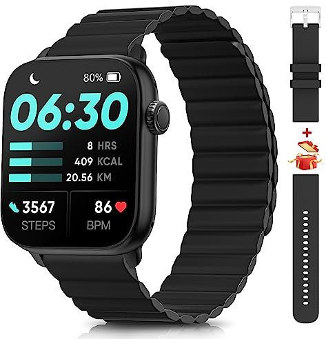 RUXINGX Smartwatch Damen mit Telefonfunktion,1.7 Zoll Smart Watch mit Pulsmesser Schlafmonitor SpO2 Musik Spielen Fitness Armbanduhr, Schrittzähler Uhr Damen Schwarz
