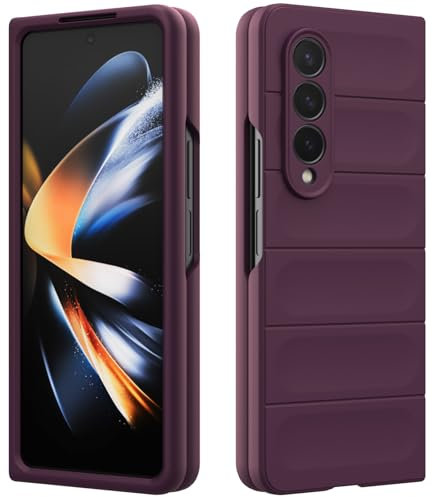 Coque en Silicone Compatible avec Samsung Galaxy Z Fold 4, Étui Protection Antichoc, Housse avec Protege de Camera, Doublure Douce en Tissu Microfibre Protection Complète (Violet Foncé)