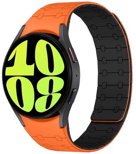 Amizee Compatible con Correa Samsung Galaxy Watch 7 6 5 4 FE Correas 40mm 44mm/Watch 6 Classic 43mm 47mm/Watch 5 Pro 45mm/Watch 4 Classic, 20mm Pulsera Repuesto Magnética Silicona, Naranja/Negro