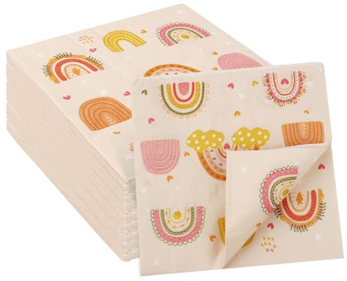 60Pcs Bohemian Rainbow Paper Napkins - 33 X 33cm Boho Colorful Floral Disposable Serviettes for Weddings and Birthdays, Pink