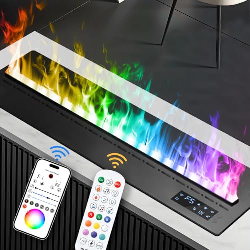 Mexhom Electric Fireplace, Water Vapor Fireplace, APP Remote Control; 3D Multi-Colored Flame Effect, Freestanding, Modern Style, 120cm