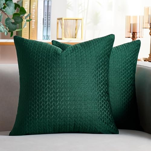 Cheekywares Kissenbezug Grün Dekorative Kissen 50 x 50 cm Kissenhülle Samt mit Weizenähren Textur Sofakissen Quadratische für Wohnzimmer Schlafzimmer Zierkissenbezug 2er Set