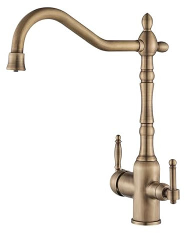 Weirun Kitchen Tap with Filter 360° Swivel Vintage Kitchen Sink Tap Dual Handle 1 Hole Brass Antique Brass