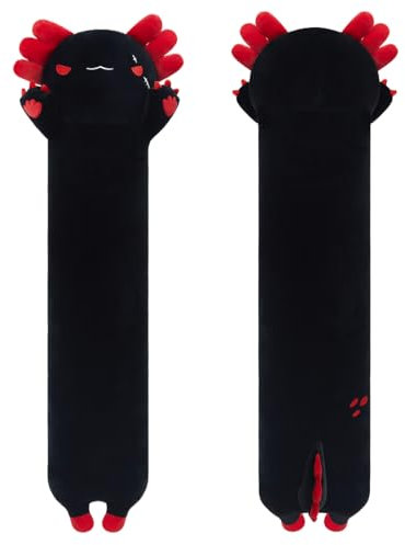 Sausudols Oreiller en peluche long Axolotl 50 cm - Coussin en peluche doux cadeau pour anniversaire, Noël et Saint Valentin noir