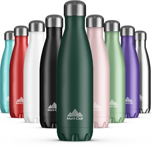 Mont-Clair Gourde isotherme - Bouteille isotherme sans BPA - Gourde inox 1L, 24h froid & 12h chaud - Bouteille d'eau en acier - 1L, Vert foncé