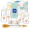 MAM Feel Good Glass Bottle Premium-Set | 0+ Mon | Babyflaschen-Set für Neugeborene | 94% Akzeptanz | stillfreundlich | 5 Glasflaschen & 2 Original Schnuller, 1 Soft Brush & 1 Flaschenkorb | beige