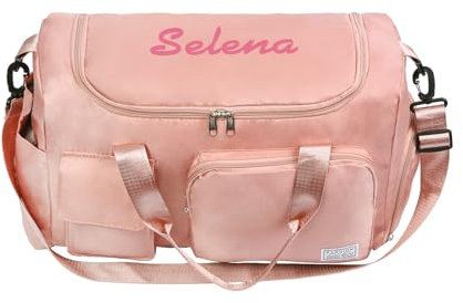Sac de Sport Personnalisé pour Hommes et Femmes - Polochon de Voyage avec Nom, pour Danse et Yoga (Rose)