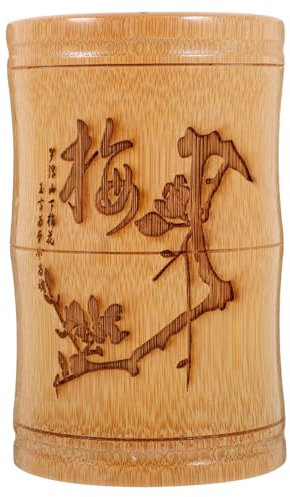 NUOBESTY Bambus Stifthalter Chinesischer Stil Vintage Schreibtisch Organizer Für Büro Wohnzimmer Küche 13 Zoll Höhe 3.9-4 Zoll Durchmesser Zufällige Schriftart