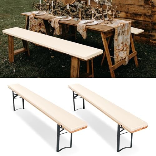 2er-Pack bierzeltgarnitur auflage, Bierbankauflage gepolstert für Bierzeltgarnitur 220x25x3cm bierbank auflagen, XL Waschbare auflagen bierzeltgarnitur für Partyzeltgarnitur(Beige, wasserdicht)