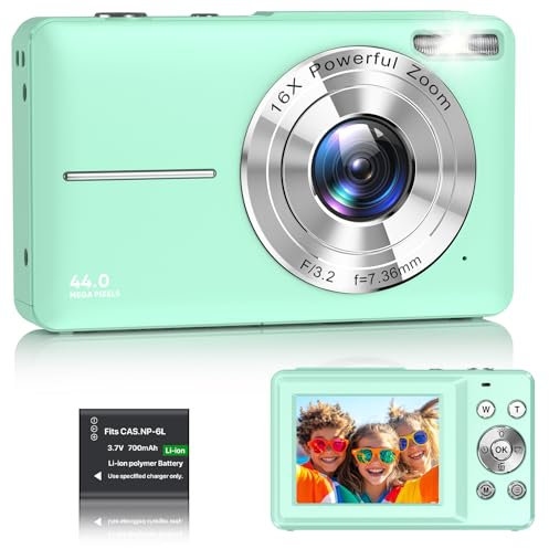 Digital Camera 1080P FHD Compact Digital Camera 44MP Portable Mini Small Photo Camera with 2.4 LCD Screen, 16X Digital Zoom and 1 Battery Vlogging Camera for Kids, Girls, Boys-Pink (No SD Card)