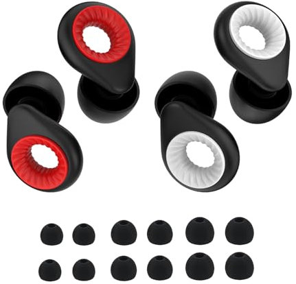 Ohrstöpsel zum Schlafen, (2 Paar) Wiederverwendbare Silikon Gehörschutz Geräuschreduzierende Ohrstöpsel für Schlaf, Konzert, Reisen, Konzentration mit 6 Spitzen -schwarz weiß&schwarz rot