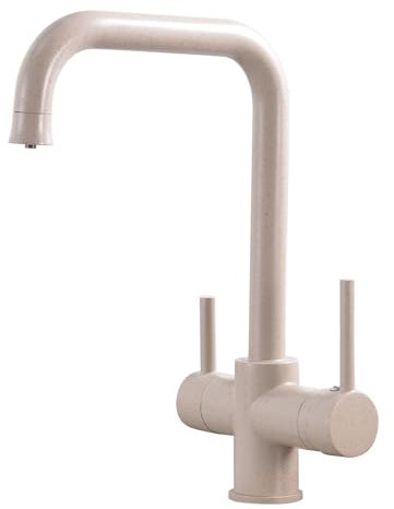 Vuadzren Robinet de cuisine - Robinet de cuisine à 3 voies - Robinet mitigeur de cuisine - Robinet d'évier - Sortie d'eau potable avec 2 leviers et pivotement à 360° (beige)