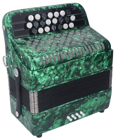 22 Key 8 Bass Accordon Professional Accordion Musical Instrument mit 2 Gurten für Akkordeonikern Leistung (GREEN)