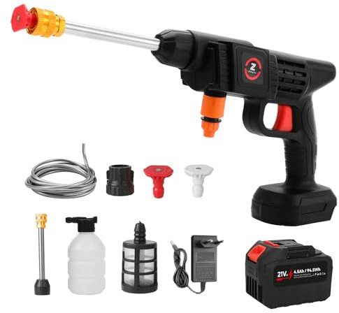 Akku Hochdruckreiniger, Tragbarer Hochdruckreiniger Pistole Mit DREI Arten Von Düsen, Ausgestattet Mit (3000 * 10) mAh 21V Batterie, Ladegerät, Schaumspray Geeignet für Garten- und Autowäsche