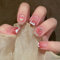 24 Pcs Short Square False Nails - Nude Pink Press on Nails with Sweet Peach Heart Decoration - French Fake Nails Removable Glue-on Nail Acrylic Full Cover Nail Women Girls Valentines Days Nail Art