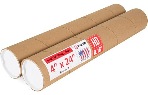 Paclord 10,2 x 61 cm robuste, verstärkte Versandrolle aus Karton, Packung mit 2 Röhren mit 4 Kappen, sichere USPS-genehmigt, ideal für den Versand und die Aufbewahrung von Drucken, Kunstwerken