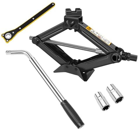 2 Ton Heavy Duty Labor-saving Scissor Jack (110-390mm) & Telescoping Car Wheel Wrench with 4-Size Sockets (17/19/21/23mm) - Complete Car Tire Change Kit for Roadside Emergency