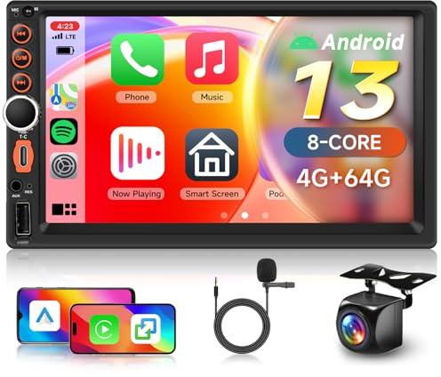 【8 núcleos 4+64GB】 2025 Hodozzy Autorradio Android 2 DIN con CarPlay Inalámbrico, USB,USB-C, Pantalla QLED de 7 Pulgadas, Bluetooth, Android Auto, DSP, Wi-Fi, RDS, FM, Cámara de Visión Trasera