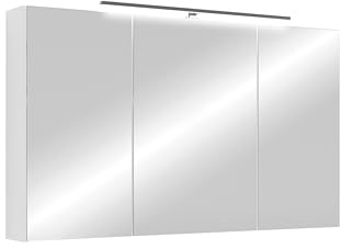 byLIVING Spiegelschrank Spree/Korpus matt weiß mit Spiegeltüren/Hängeschrank mit Soft-Close-Funktion/Inklusive LED-Beleuchtung/Badschrank mit Stecker- und Schalterdose/B 100, H 60, T 20 cm (Weiß)