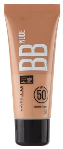 Maybelline New York - BB Crème Nude avec FPS50 - Unifie le Teint, Protège et Hydrate la Peau pendant 24H - Effet Naturel et Lumineux - Sans Fini Gras - Fit Me - Teinte : Nude 60