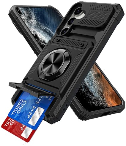 IMEIKONST Funda para Samsung Galaxy A14 con Cartera Tarjetero Negro TCKB | Magnético Anillo Soporte, Protección de Grado Militar, PC y TPU Armor Carcasa, Protección Lente Cámara, Antiarañazos Cover