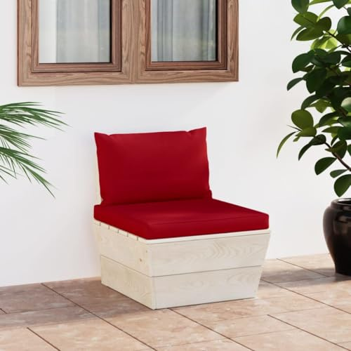 QJBSAVVA Gartensofa Paletten-Mittelsofa 60 x 60 x 65 cm Rot imprägniertes Fichtenholz Outdoor Lounge Couch mit dicken Kissen modular für Balkon Terrasse Wohnzimmer