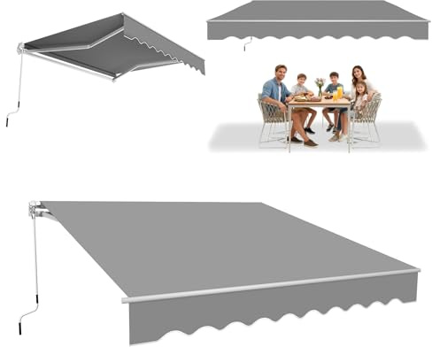 ACXIN 3m x 2,5m Aluminium Markise Sonnenschutz Gelenkarmmarkise Kassettenmarkise Balkonmarkise, Vordach UV Schutz, Einfache Handkurbel-Bedienung Terrassenüberdachung - Hellgrau