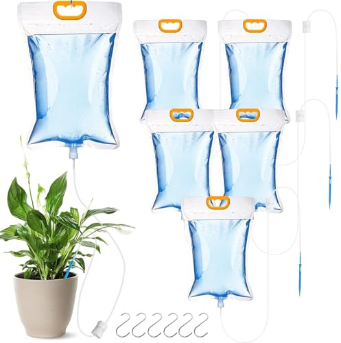 6 Pcs 3.5 L Drip Irrigation Bags, Plant Drip Irrigation Kit with Adjustable Control Valve Switch, Garden Water Saving Device with Hooks, for Indoor and Outdoor Potted Plant