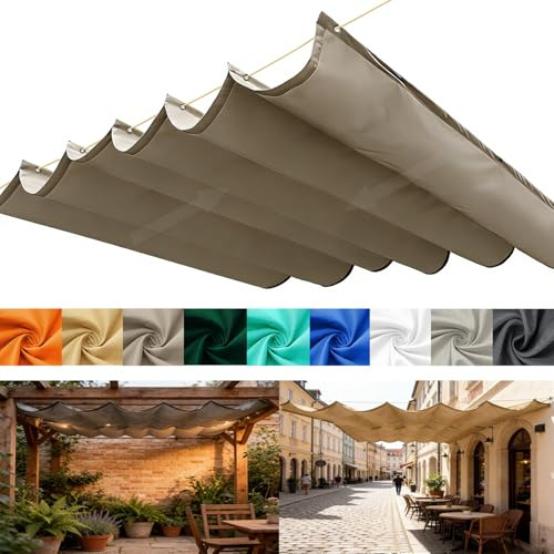 Tenda Parasole Retrattile, Esterno Impermeabile Tenda da Sole A Filo Scorrevole con Occhielli e Corda, Crema Solare Vela Parasole A Onda Retrattile per Terrazze e Cortili-Khaki||160x250cm