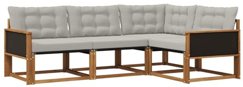 vidaXL Outdoor-Sofagarnitur mit Kissen 4 pcs Natürlich und Hellgrau, Garten Loungeset, modernes Outdoor Sofa, langlebige Möbel, stylische Terassen-Sitzgelegenheiten, ideal zum Entspannen