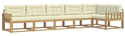 vidaXL Outdoor-Sofagarnitur mit Kissen 4 pcs Weiß und Creme Polyester, Akazien-Lounge-Set, moderner Outdoor-Sofa, langlebiges modulares Sofa, wetterfester Garten-Sitz
