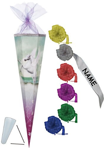 Schultüte - Pegasus 22 cm - incl. individueller Schleife mit Tüllabschluß - Zuckertüte Nestler Einhorn Pferd Pferde Einhörner Pegasos