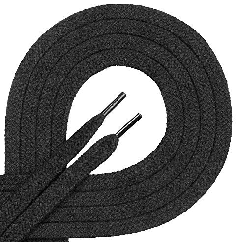 Di Ficchiano - Cordones planos de algodón 100% para zapatillas y calzado deportivo, muy resistentes, aprox. 7 mm de ancho, 45-200 cm de longitud, fabricado en Europa, Unisex, Negro , 120