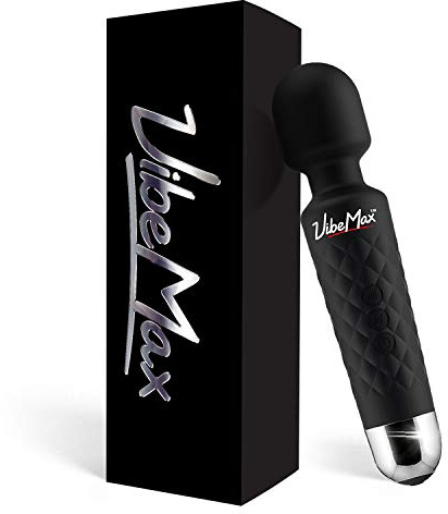 Rechargeable Handheld Personal Wand Massager by VibeMax: Wireless & Waterproof - Powerful Multi Speed Vibration - Whisper Quiet - Cordless - Mini - Black