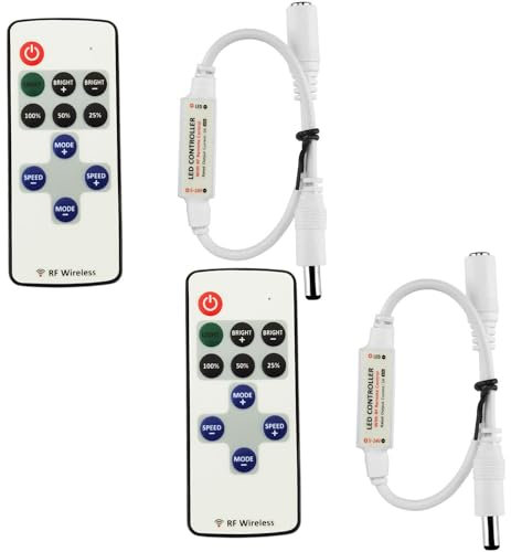LITAELEK 2pcs LED Strip Dimmer LED Streifen Controller DC 5V-24V 5A Empfänger Kontroller RF Wireless Remote LED Stripe Fernbedienung Regler für 2 polig COB LED Strip, SMD LED Stripe LED Band, usw.