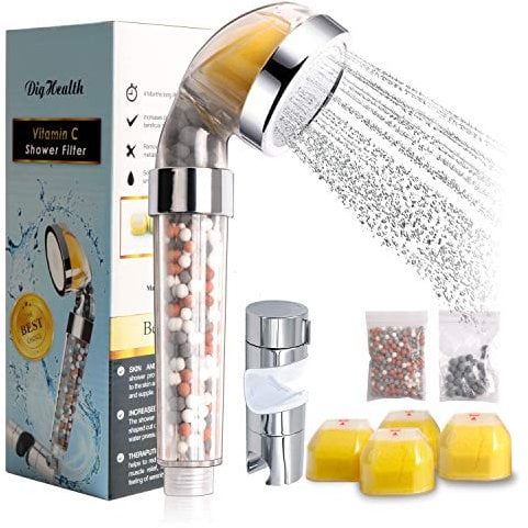 Soffione Doccia con Vitamina C, Ionic Doccetta Filtro Alta Pressione per Risparmio Acqua, Facile Installazione, Ridurre Fluoro Cloro e Calce per Pelle e Capelli Secchi