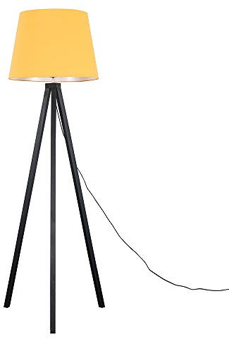 MiniSun Modern Black Wood Tripod Design Floor Lamp with a Mustard Tapered Shade