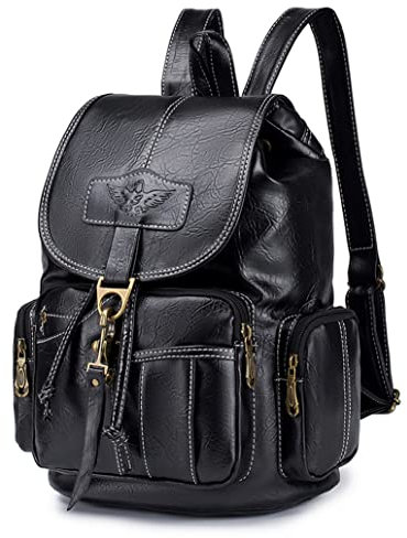 SPAHER® Rucksack Damen Klein Leder, Wasserdicht Mini Rucksack Damen Elegant Daypack Casual Diebstahlsicher Lederrucksack Vintage, Schwarz