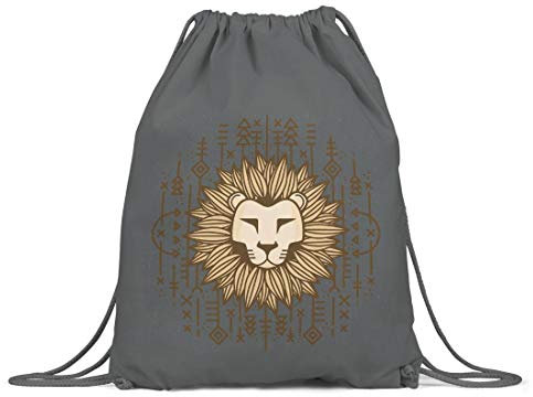 BLAK TEE Tribal Lion Illustration Organic Cotton Drawstring Gym Bag Grey