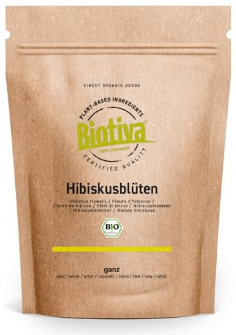 Biotiva Té de flor de hibisco Bio 250g - Hibiscus secado - Embotellado y controlado en Alemania (DE-ÖKO-005)