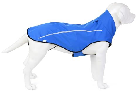 Mile High Life Hunderegenmantel Einstellbare wasserdichte Haustierkleidung Leichte Regenjacke mit reflektierendem Streifen Einfacher Einstiegsverschluss (L,Blau)