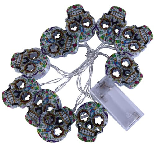 OSALADI 1Pcs Skull String Lights Skeletons Halloween Lights Spooky Light Up Skull Battery Operated Party Favor for Halloween Decorations Indoor Outdoor Garden, 1.5M 10LEDs