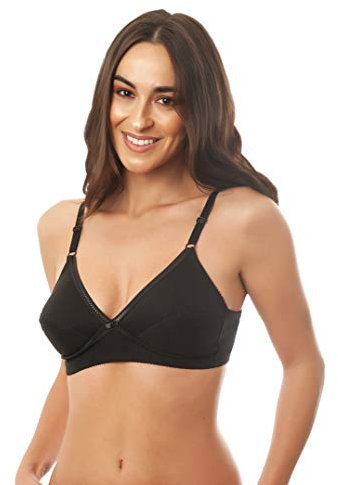 Istintiva Valeria – Reggiseno Senza Ferretto in Cotone 100% ad Elevato Sostegno | Coppe morbide Non Imbottite | Spalline Regolabili | Nero, Taglia 5C