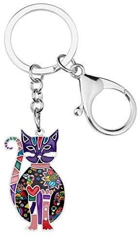 BONSNY Enamel Alloy Chain Cat Key Chains For Women Car Purse Handbag Charms (Violet)