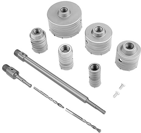 TCT Kernbohrersatz SDS Plus Verlängerungsschaft Kernbohrer, TCT Kernbohrer Set, Kernbohrer Beton 35mm 40mm 50mm 65mm 80mm 110mm Bohrkrone für Ziegel Wolfram Mauerwerk Lochschneider für Block