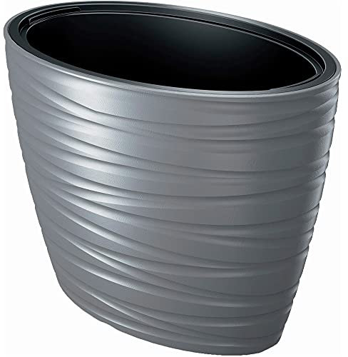 Prosperplast Maze Blumentopf Pflanzgefäß 2in1 inkl. Pflanztopf Witterungsbeständig für Innen- und Außenbereich Oval 42,3cm Höhe Kunststoff (Grau)