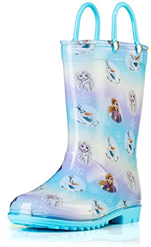 Disney Frozen 2 Girls Anna, Elsa and Olaf Pink PVC Waterproof Licensed Rain Boots Easy-On Handles - Size 10 Toddler