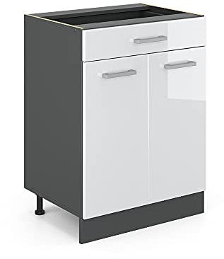 Vicco Küchenunterschrank R-Line, Weiß Hochglanz, 60 cm mit Schublade, ohne Arbeitsplatte