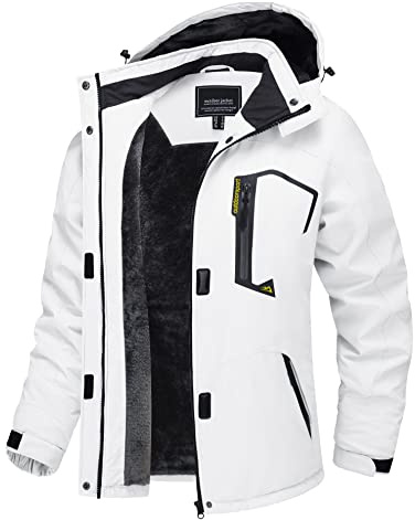 TACVASEN Women's Winter Jacket Waterproof Ski Jackets Snow Coat Raincoat Warm Fleece Windbreaker White, L