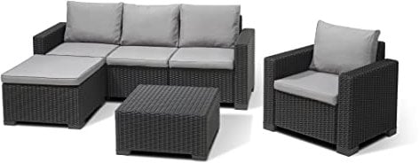 Allibert by Keter Gartenlounge Set Moorea, graphit/cool grey, 4tlg., inkl. Sitz- und Rückenkissen, Kunststoff, runde Rattanoptik, Lounge Set